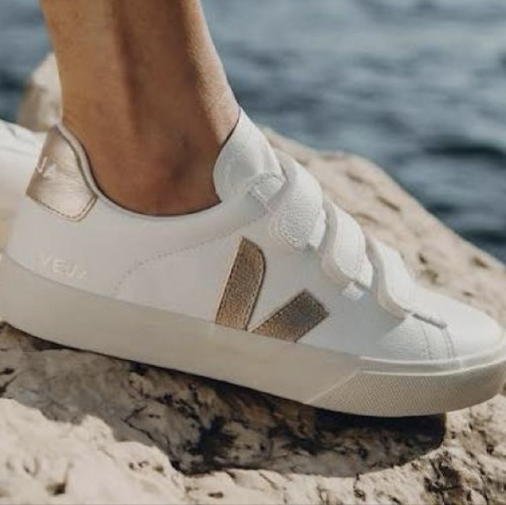 Veja Women's White and Tan Sneakers, Sz 10